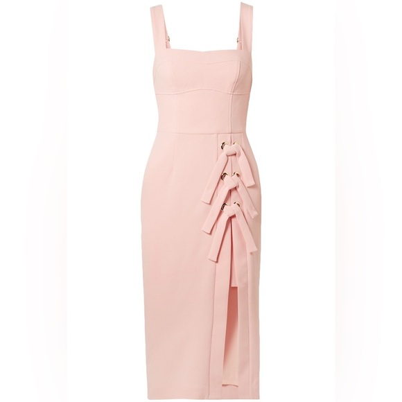NWT Rebecca Vallance Celestina Knotted Crepe Dress Pink Midi Size 2 - Picture 2 of 13